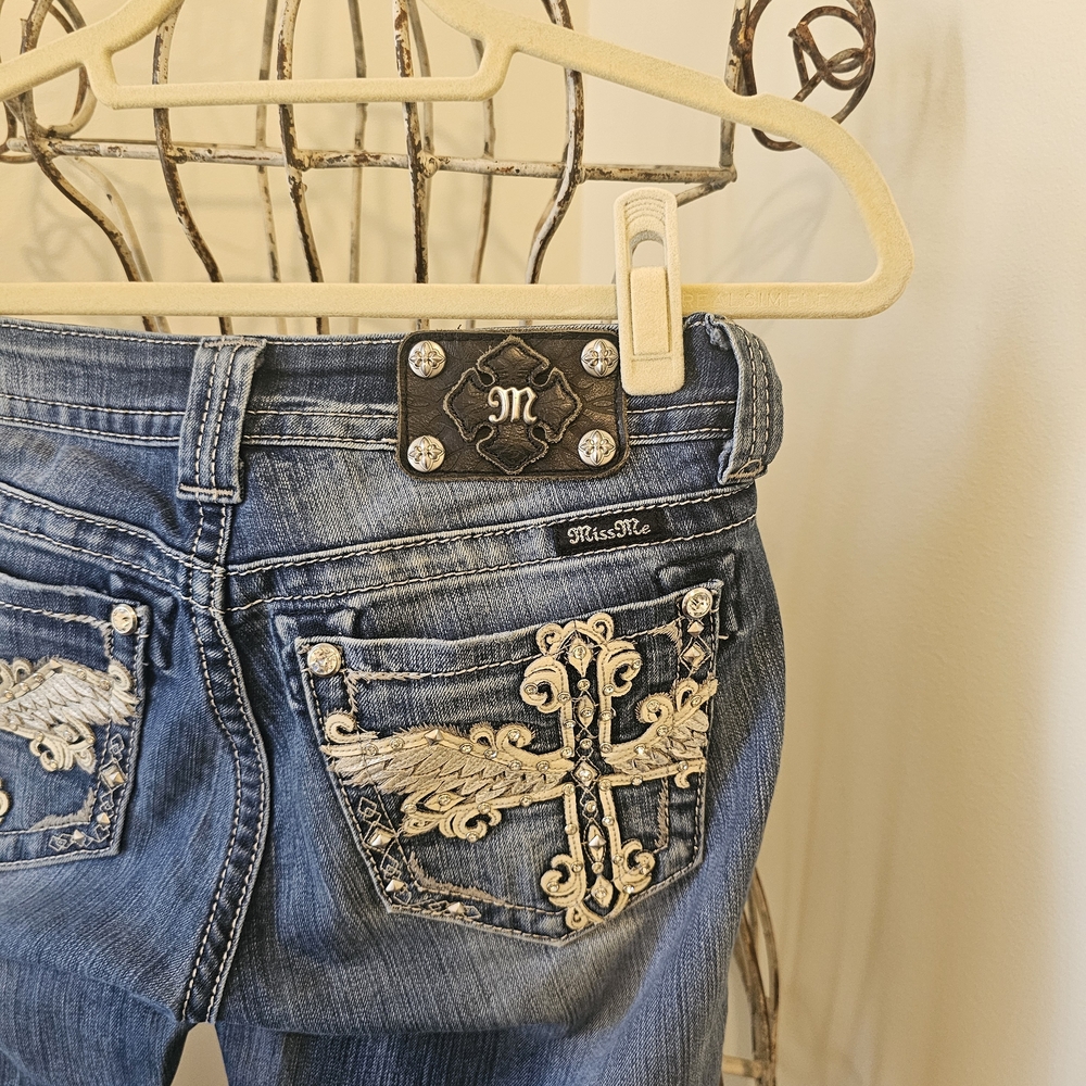 Miss Me Medium Blue Embroidered Cross Bootcut Jeans